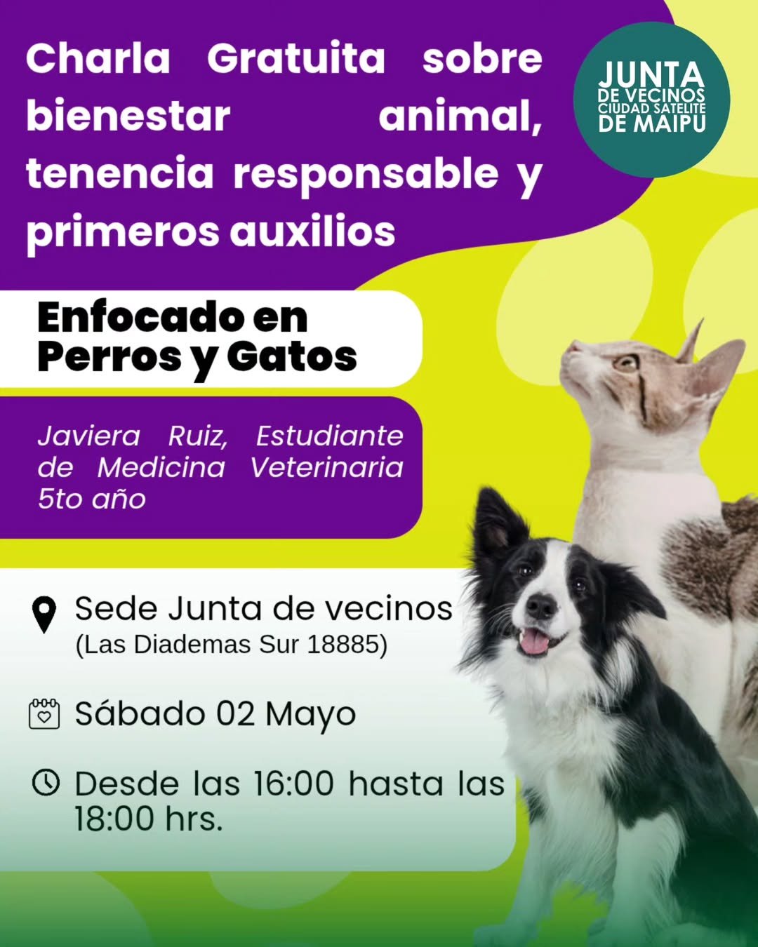 Charla gratuita sobre Bienestar animal, Tenencia responsable y Primeros auxilios